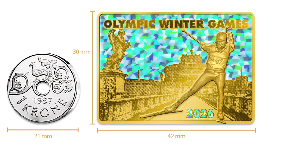   Gullmynten sammenlignet med en 1 krone